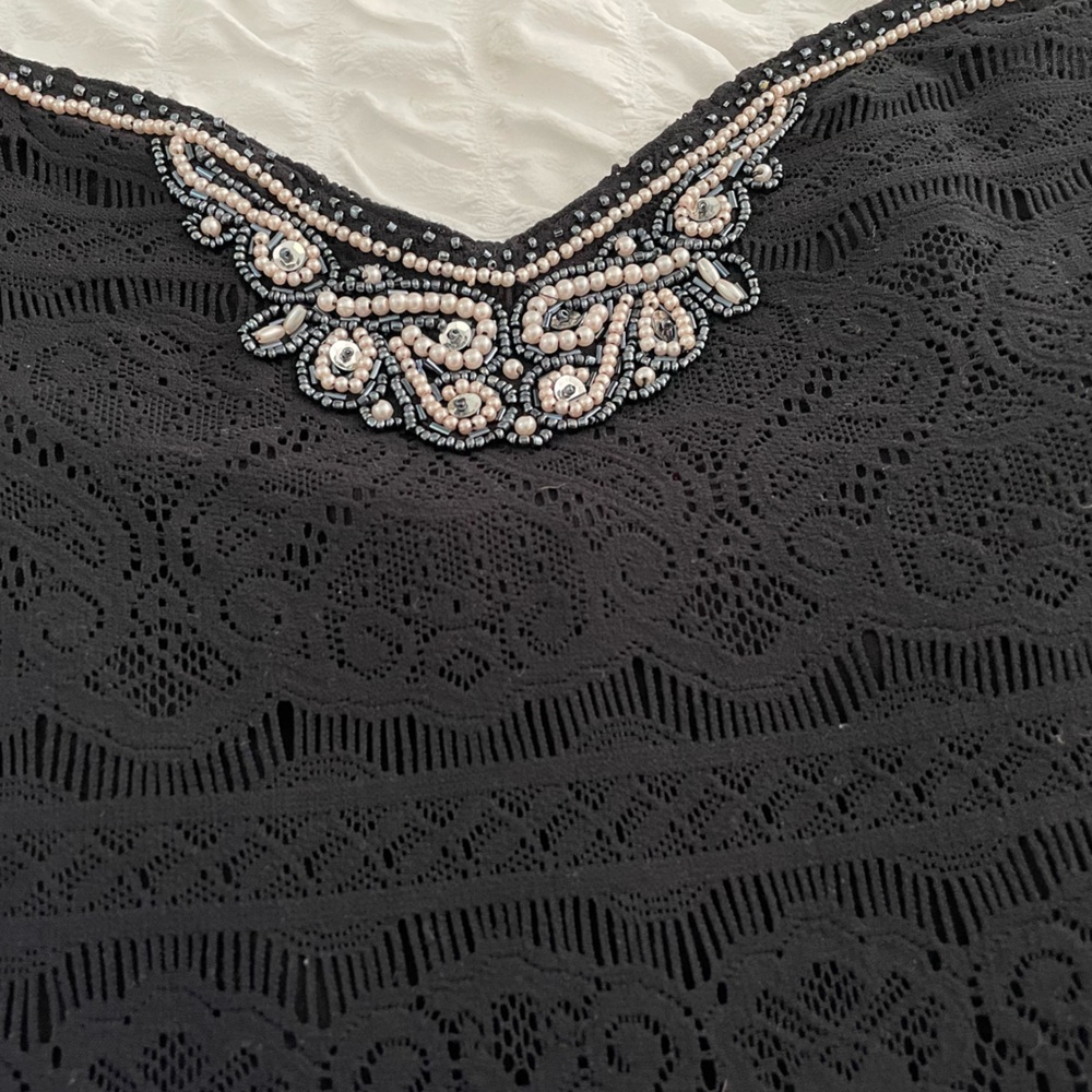 Free People Beaded Black Lace Strapless Mini Dress
